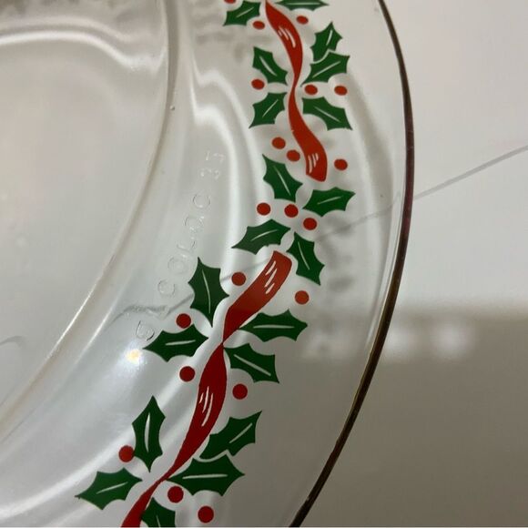 Set of 3  Arcoroc Christmas Holly Berry Plate 8” Red Ribbon Gold Trim G12 - Picture 5 of 7